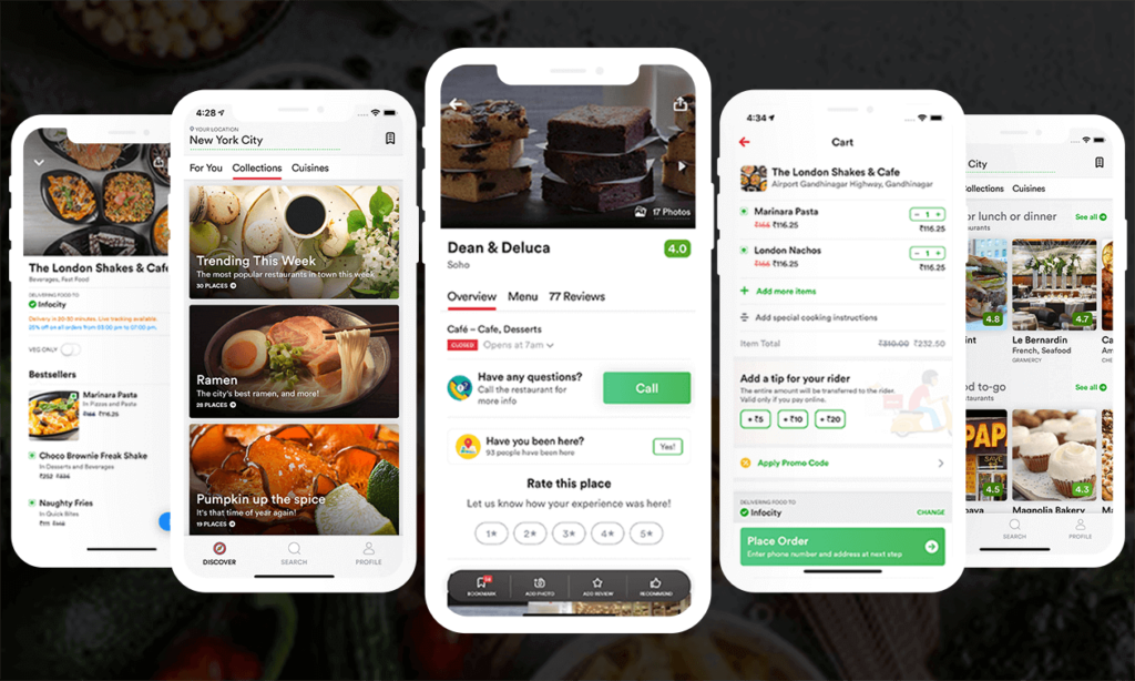 food delivery app screens