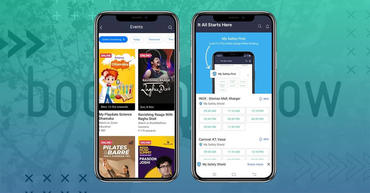 different screen of BookMyShow App with basic features