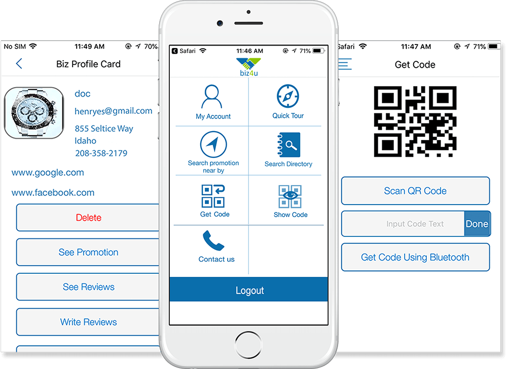 Functionalities of Biz4u app