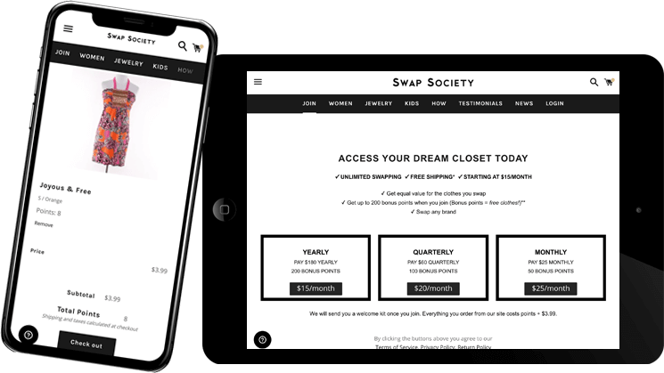 Swap society mobile tablat view