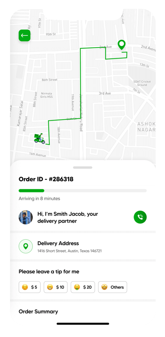 grocery app user delivery tracking screen