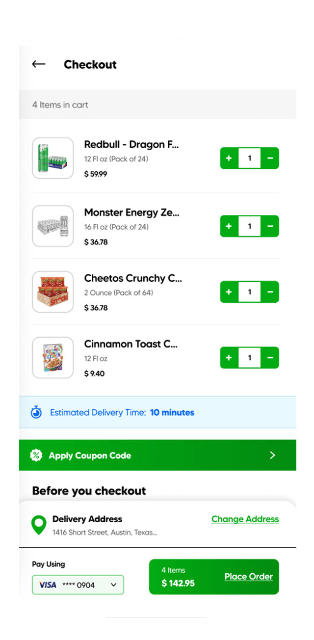 grocery delivery app user checkout mockup