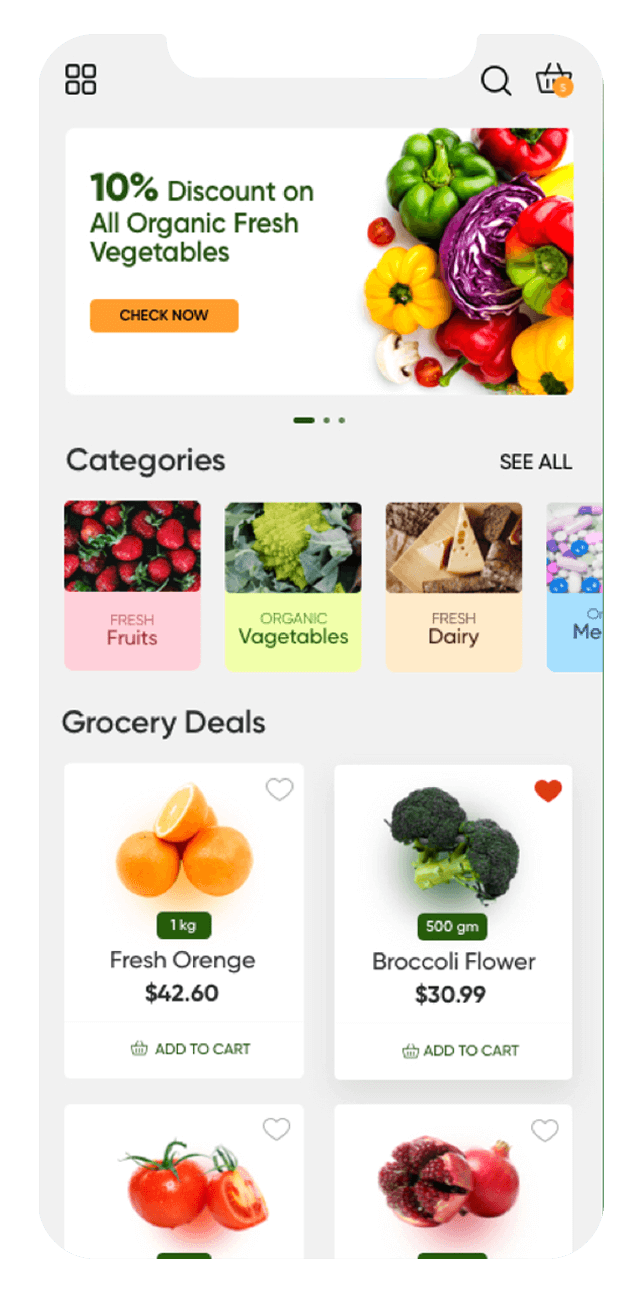 grocery delivery user app home screen