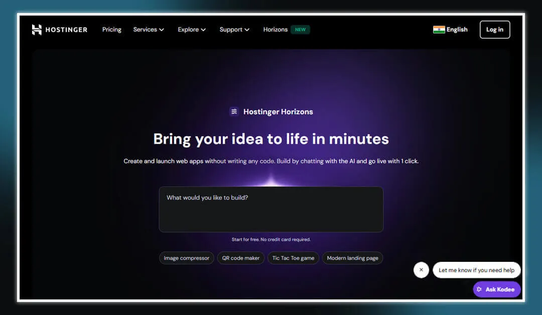 Hostinger-Horizons Home Page