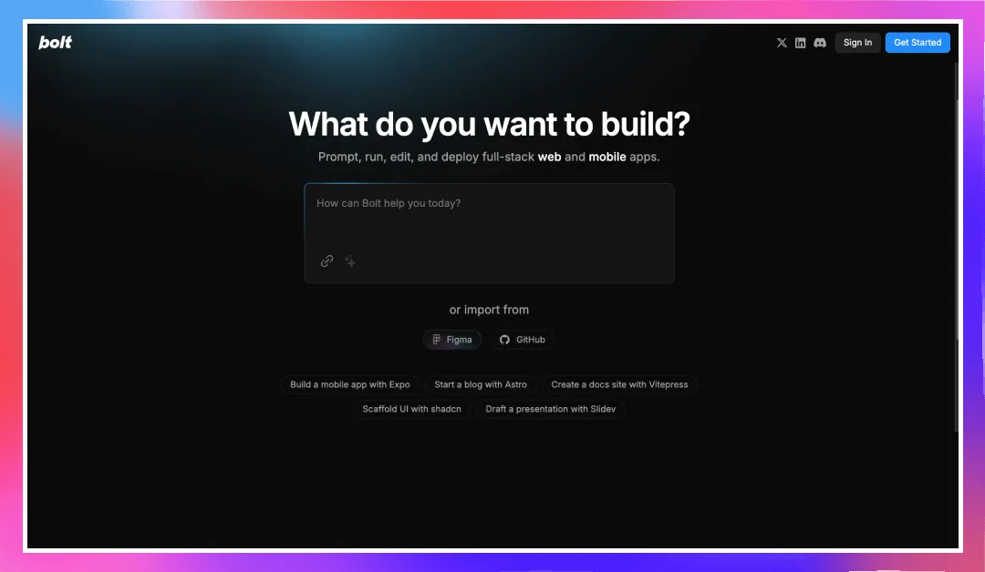 BoltNew home page