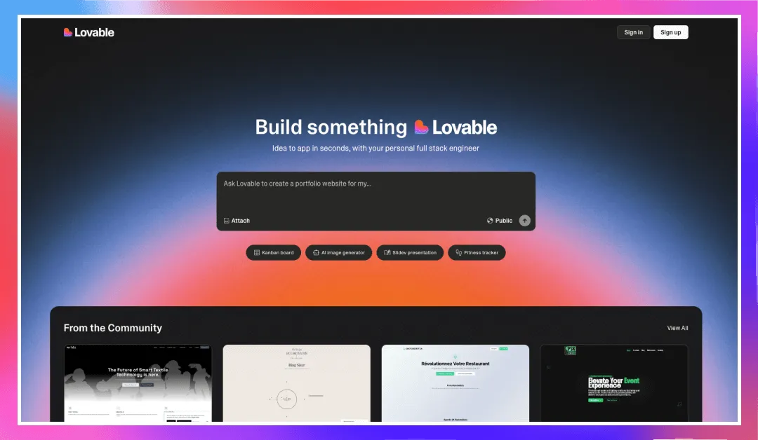 Lovable home page