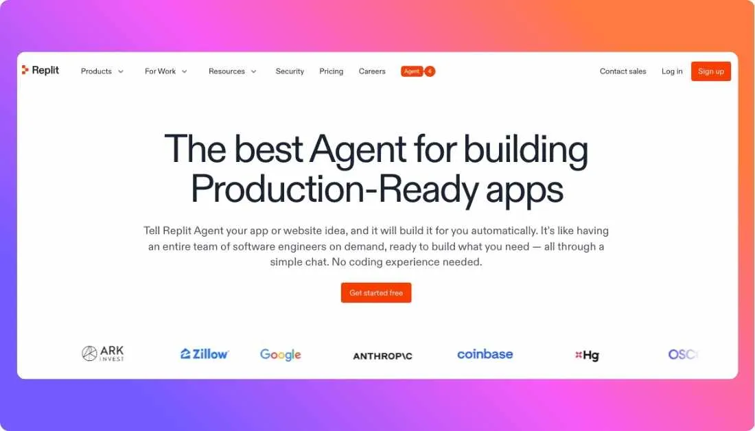Replit agent home page