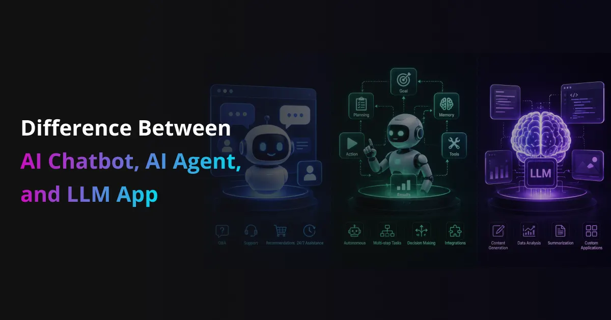 Difference Between AI Chatbot, AI Agent, and LLM App
